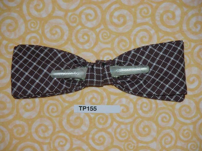 Vintage brown white diamond check pattern clip on bow tie