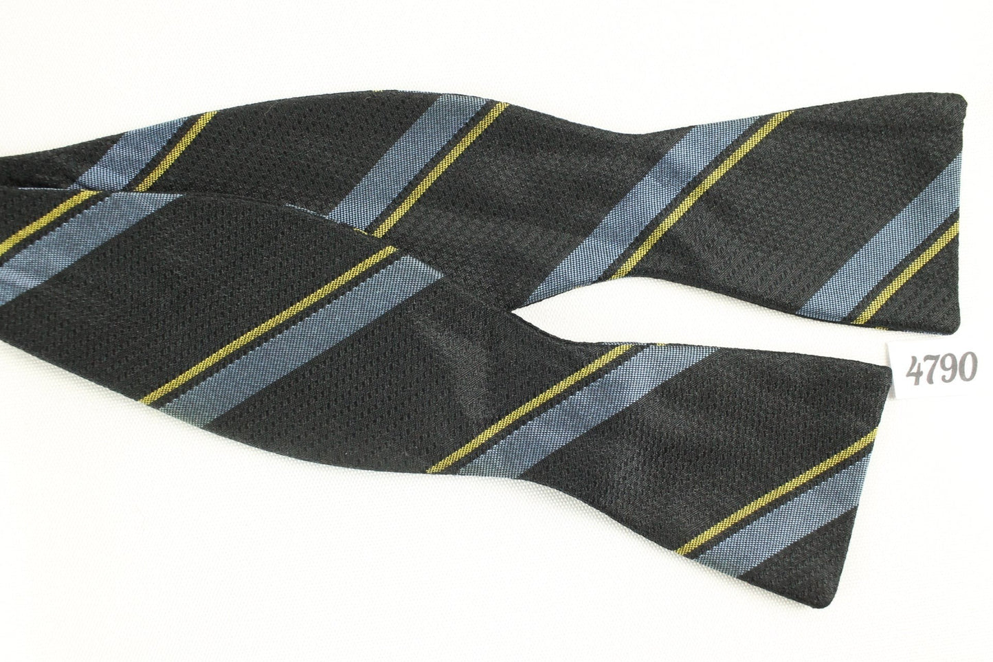 Vintage self tie thistle end 40% silk mix black blue gold striped bow tie adjustable