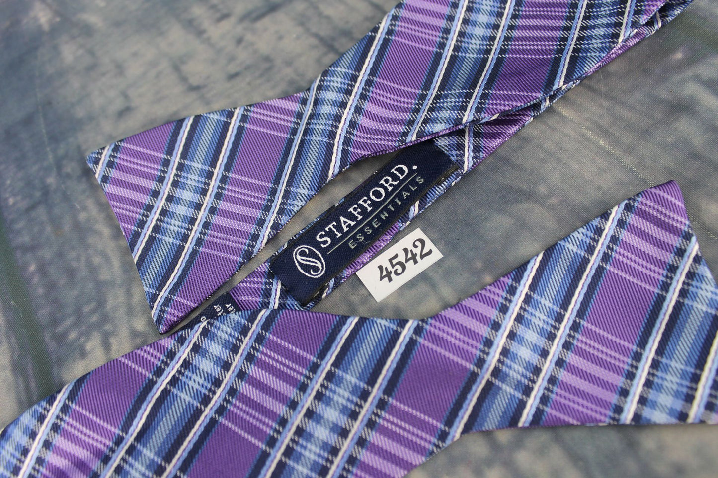Superb Stafford Tartan Plaid Purple Blue Self Tie Square End Thistle Bow Tie