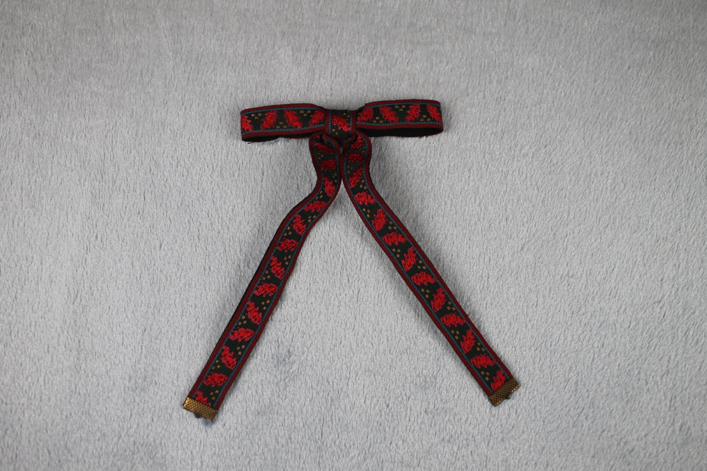 Vintage Style Burgundy Red Green Pattern Clip On Western Cowboy Kentucky Bow Tie