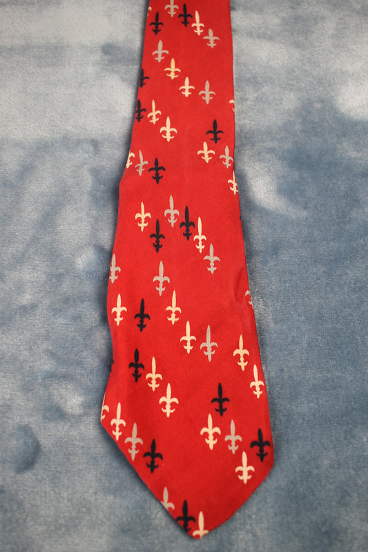 Vintage Red Black White Silver Motifs Pattern Tie 1940s/50s