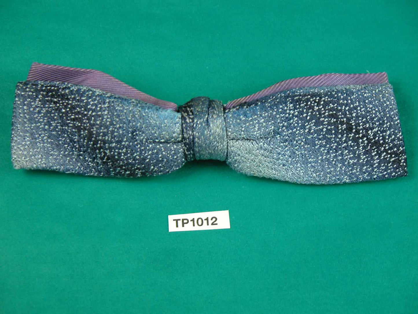 Vintage shades of blue over purple double bow square end clip on bow tie