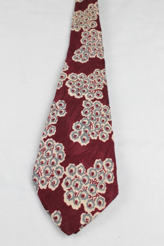 Vintage Max Eatroff Dark Red Jacquard Grey cluster pattern Swing Tie 1940s/50s