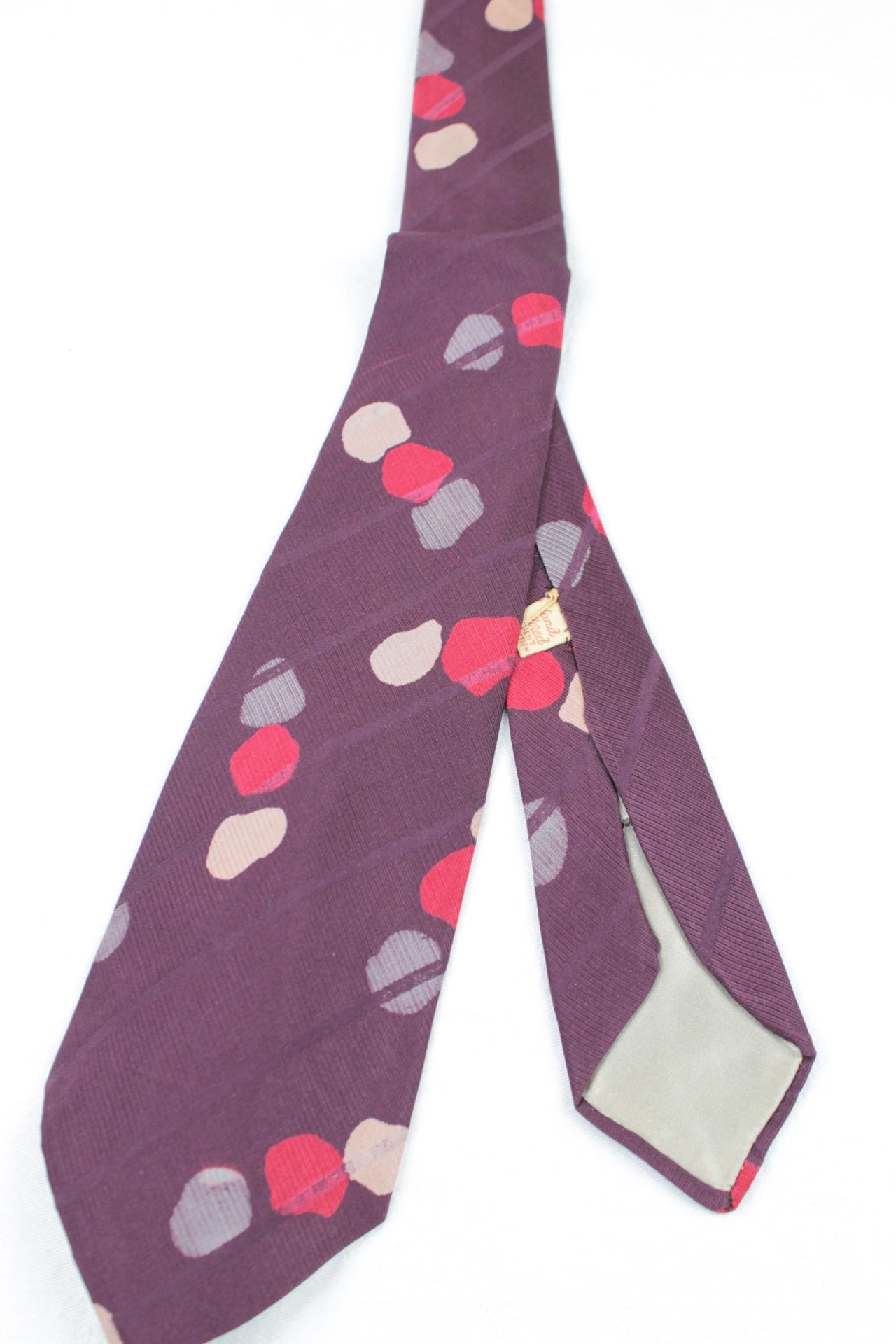 Vintage Hand Tailored Purple Pink Grey Pattern Swing Tie 1940s/50s
