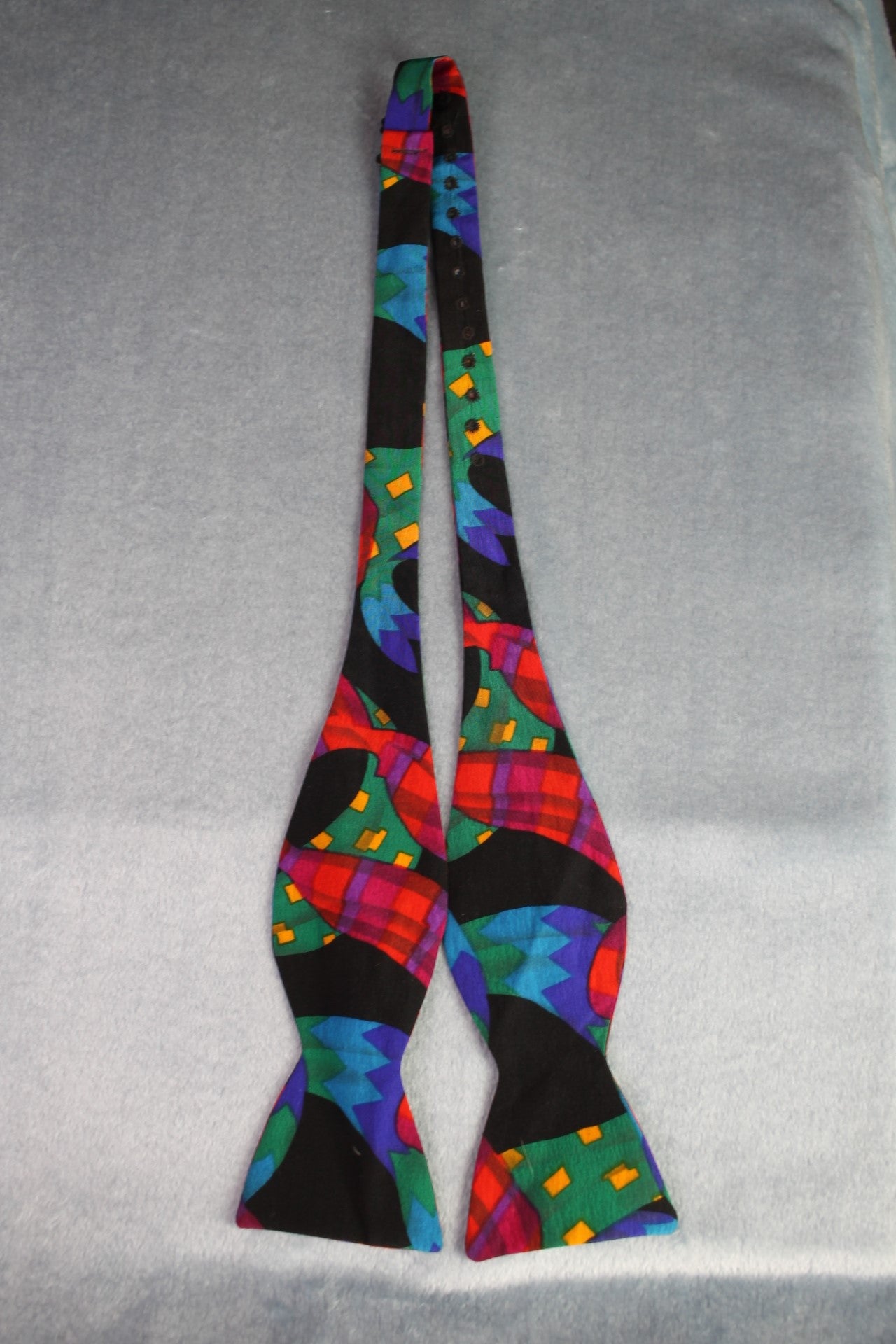 Vintage self tie thistle end red green purple black pattern bow tie adjustable