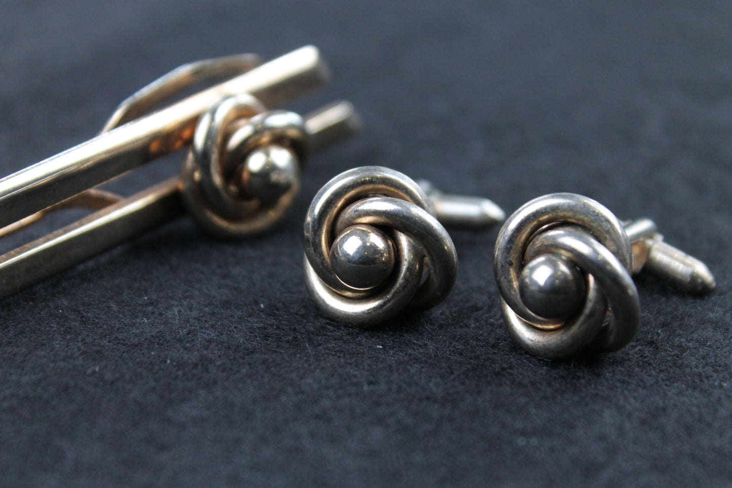 Vintage Knot and Ball Cufflinks and Tie Clip Set