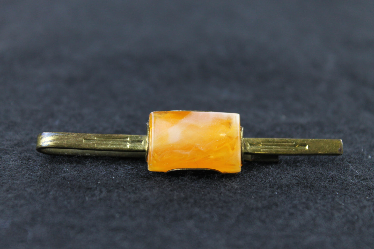 Vintage Amber Lucite Stone Cufflinks and Tie Clip Set