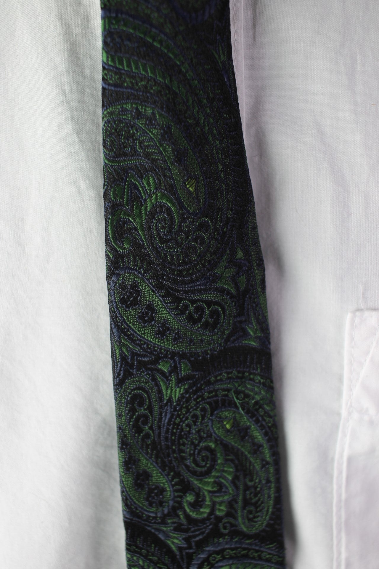 Vintage Coin De Paris Green Black Pattern Narrow Skinny Jim Mod Tie