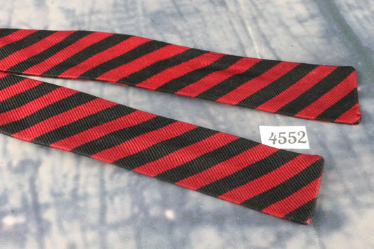 Superb Vintage Red Black Striped Self Tie Square End Skinny Bow Tie