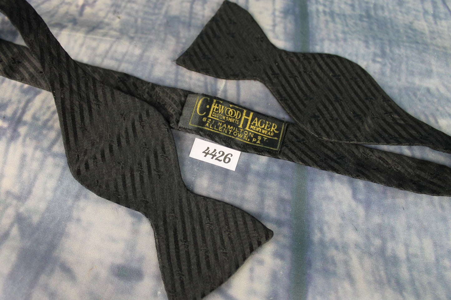 Superb Vintage Childs Small Classic Black Striped Self Tie Bow Tie Straight End Thistle