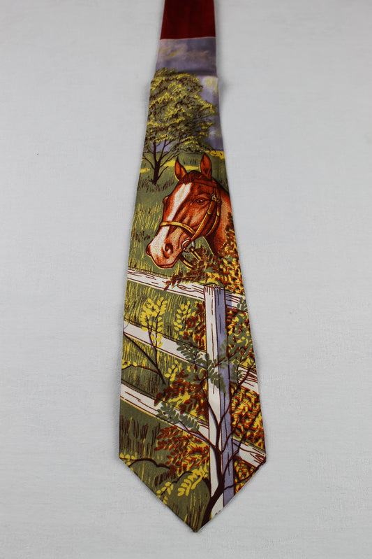 Vintage Arco Cravats Horse Scene Picture Tie 1940s/50s