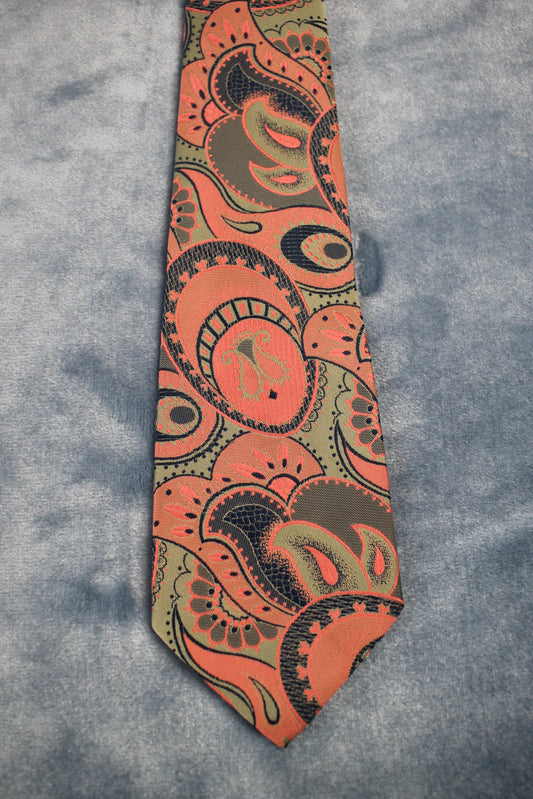 Vintage Tootal 1960s pink green pattern kipper tie