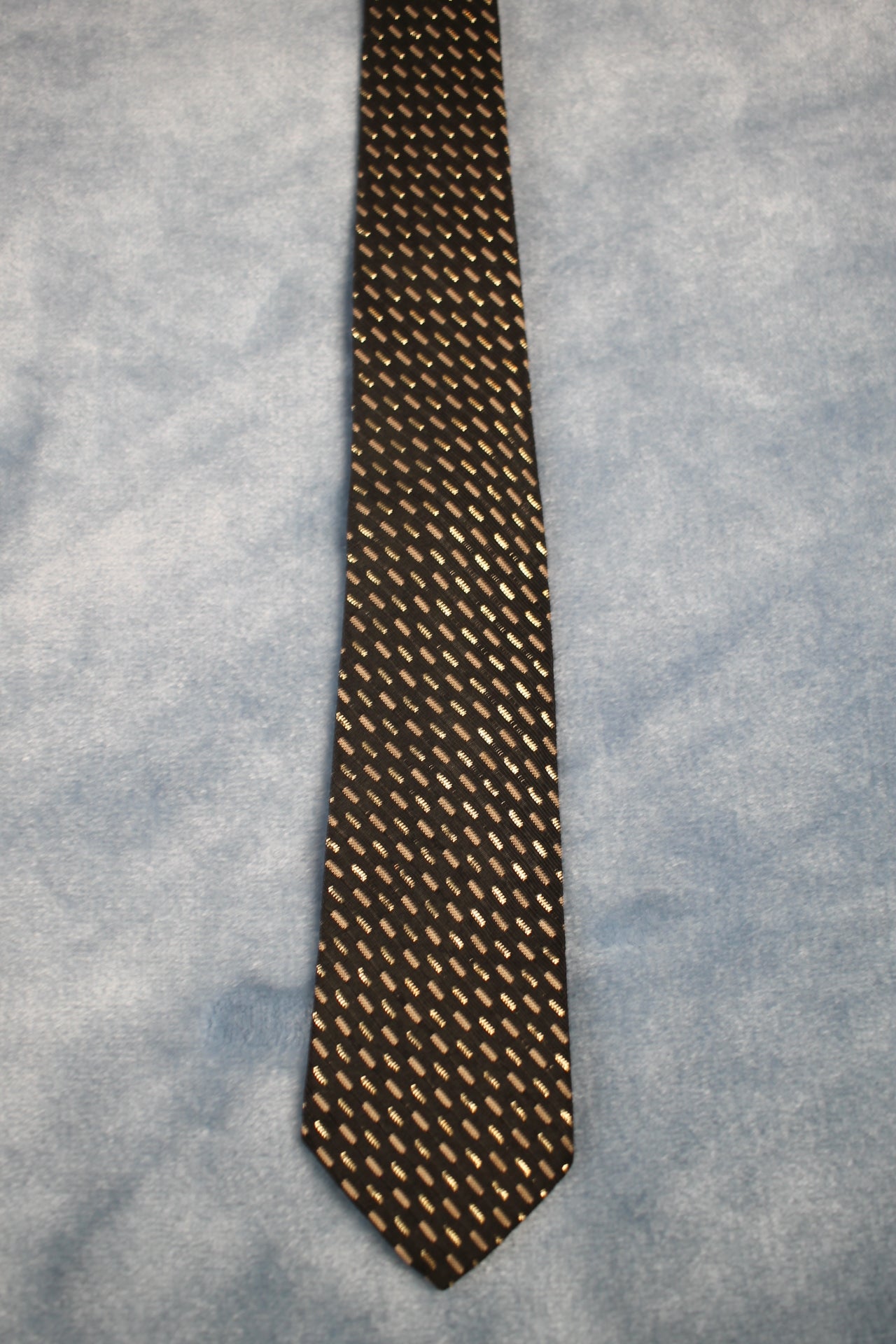 Vintage Black Gold Pattern Skinny Tie 1940s/50s
