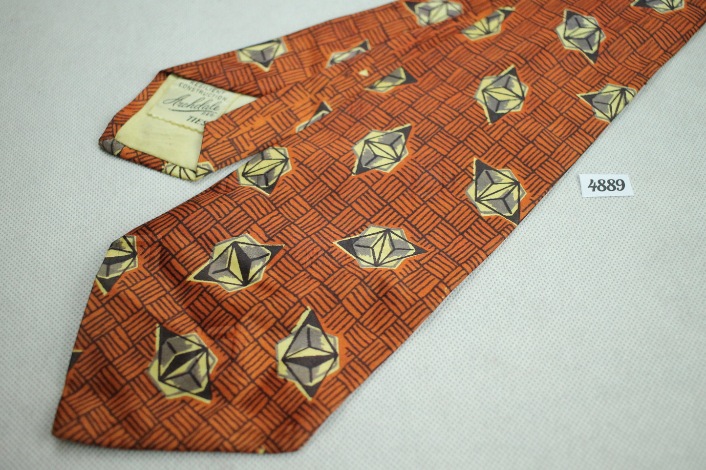 Vintage 1940s/50s Archdale Ties Orange Brown Basketweave Diamonds Swing Tie