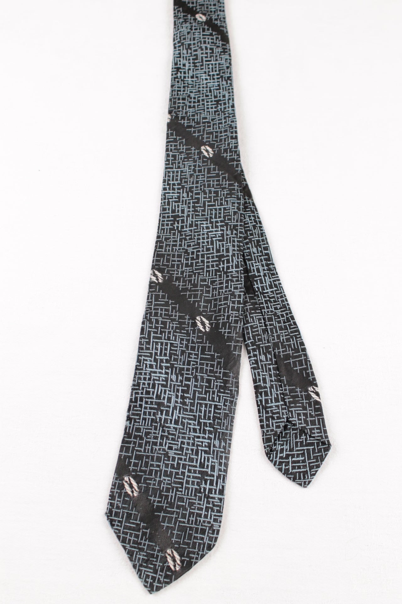 Vintage Black White Pattern Skinny Tie 1940s/1950s
