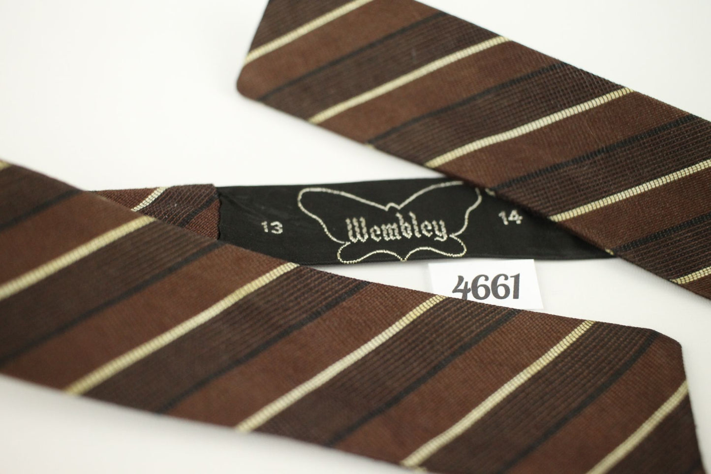 Vintage Wembley Self Tie Straight End Brown Ivory Striped Skinny Bow Tie