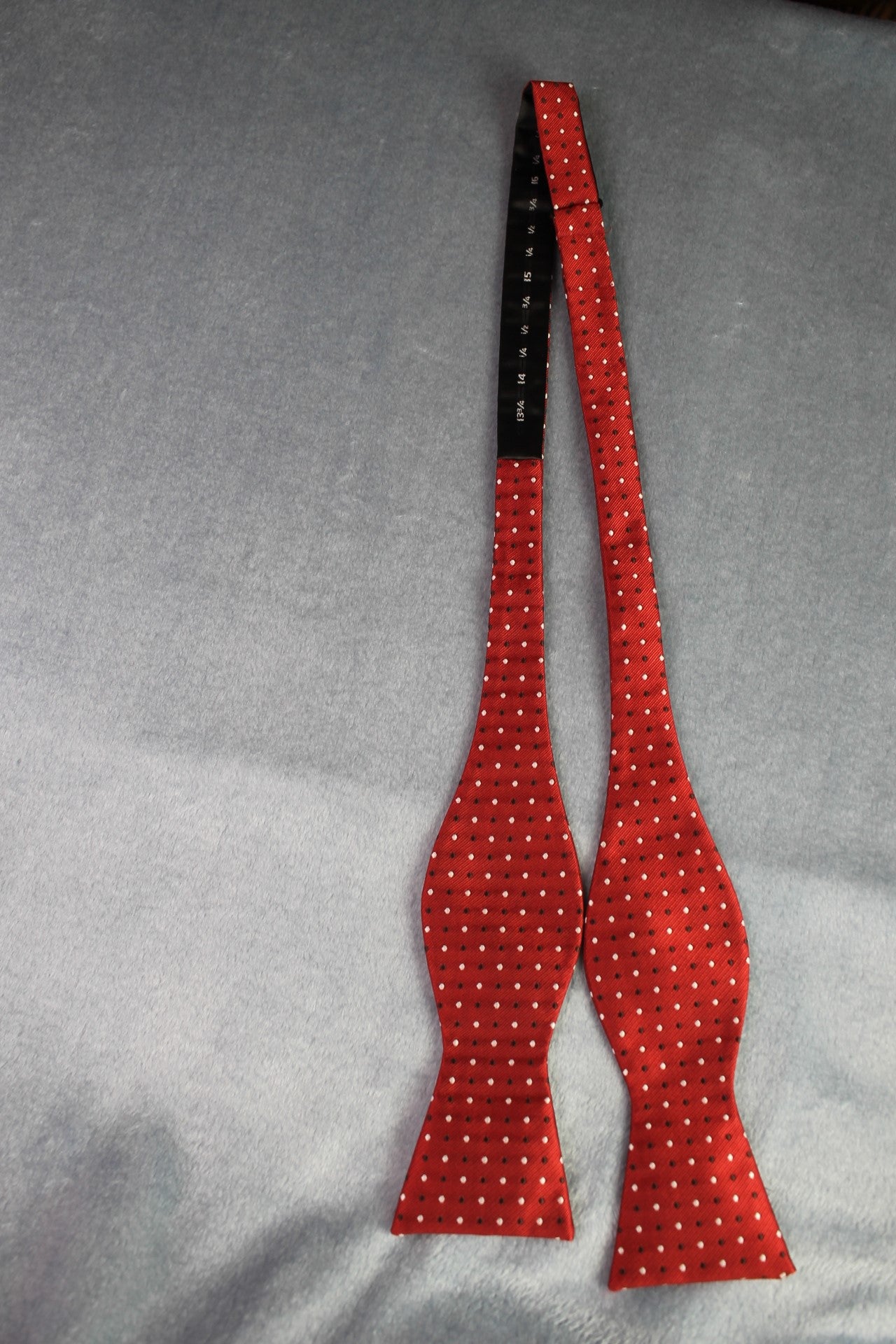 Vintage The Ellis Tie Company self tie thistle end 100% silk red black white spotted pattern bow tie adjustable