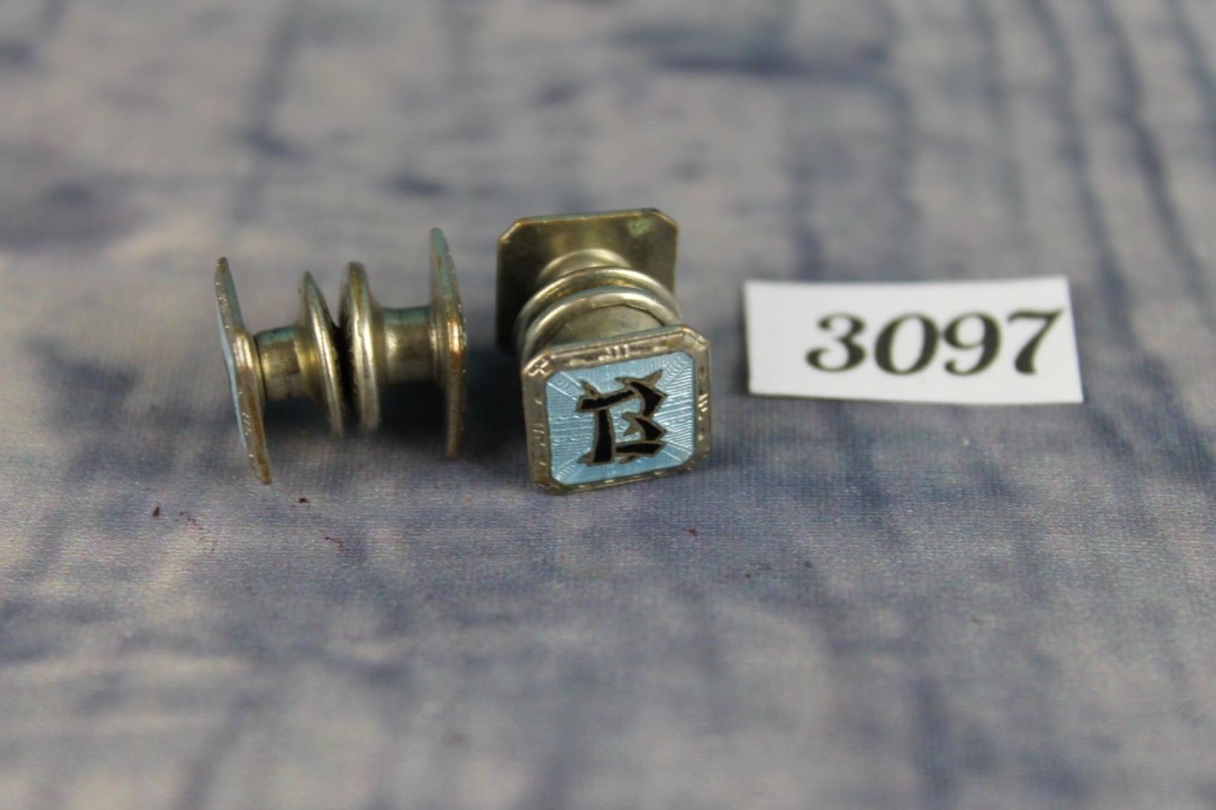 Vintage Silver Metal Double Sided Pop Fastener Enamel "B" Initial Decorative Cufflinks
