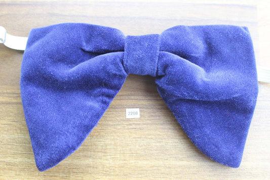 Vintage 1970s Pre Tied Large Drop Bow Tie Royal Blue Velvet One Size Fits all