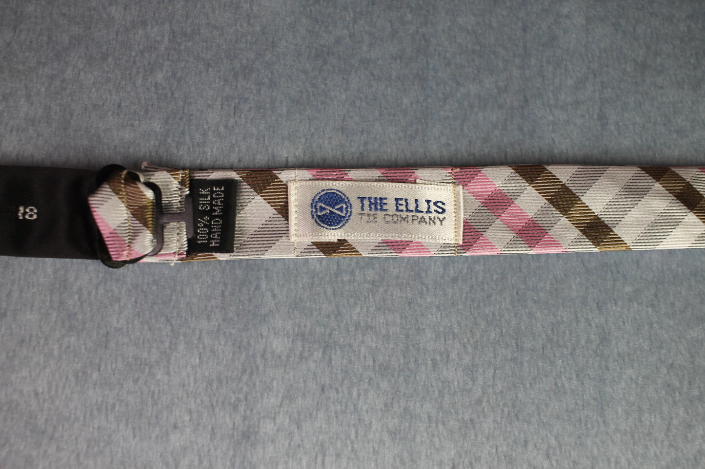 Vintage The Ellis Tie Company self tie thistle end 100% silk pink brown check bow tie and handkerchief set adjustable