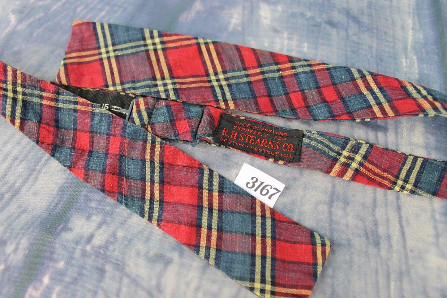 Vintage Rh Stearns English Self Tie Adjustable Straight End Bow Tie Tartan Plaid