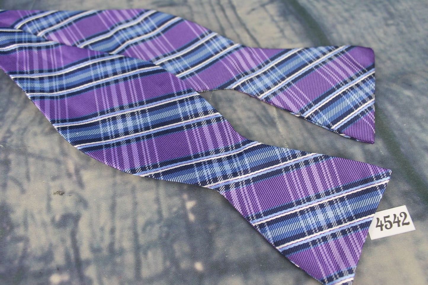 Superb Stafford Tartan Plaid Purple Blue Self Tie Square End Thistle Bow Tie