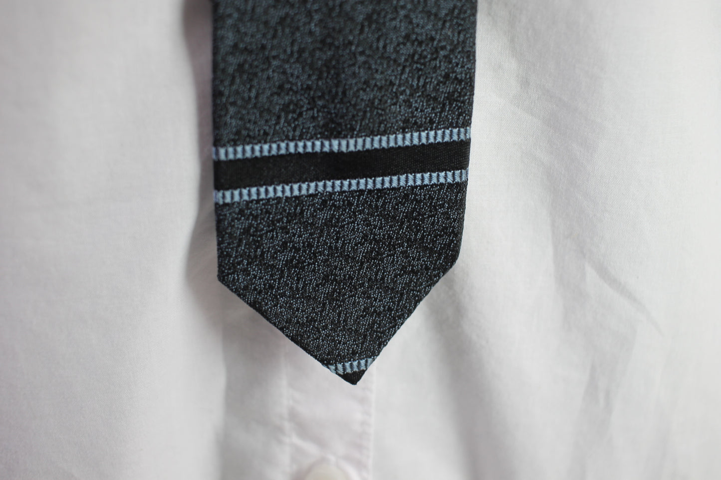 Vintage Blue Black Striped Pattern With Clip on Tie Narrow Skinny Jim Mod