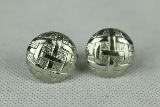 Vintage Silver Basket Weave Large Button Style Cuff Links