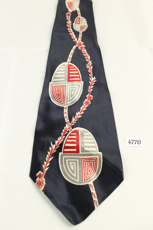 Vintage1940s/50s Pilgrim Cravats Tie Acetate Navy Red Grey