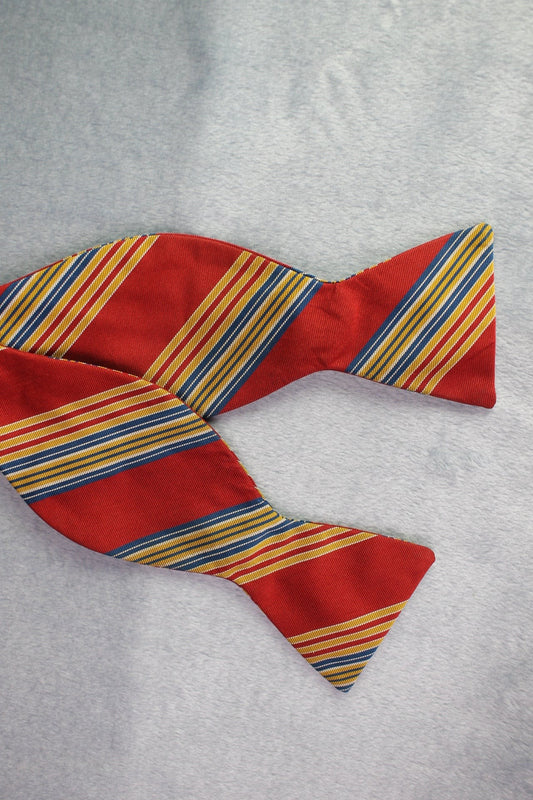 Vintage self tie thistle end red yellow blue striped pattern bow tie adjustable