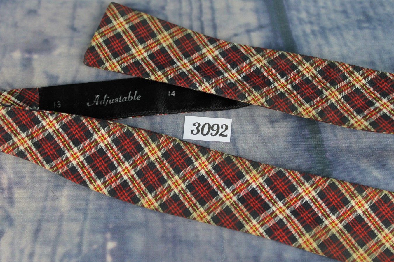 Vintage 100% Silk Self Tie Straight End Bow Tie Plaid Tartan