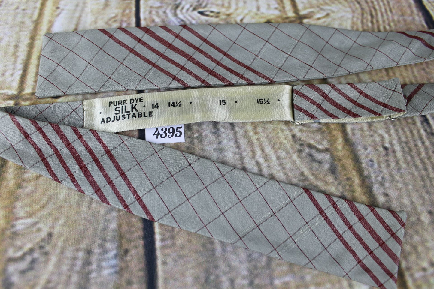 Vintage All Silk Self Tie Adjustable Straight End Paddle Bow Tie Grey Burgundy