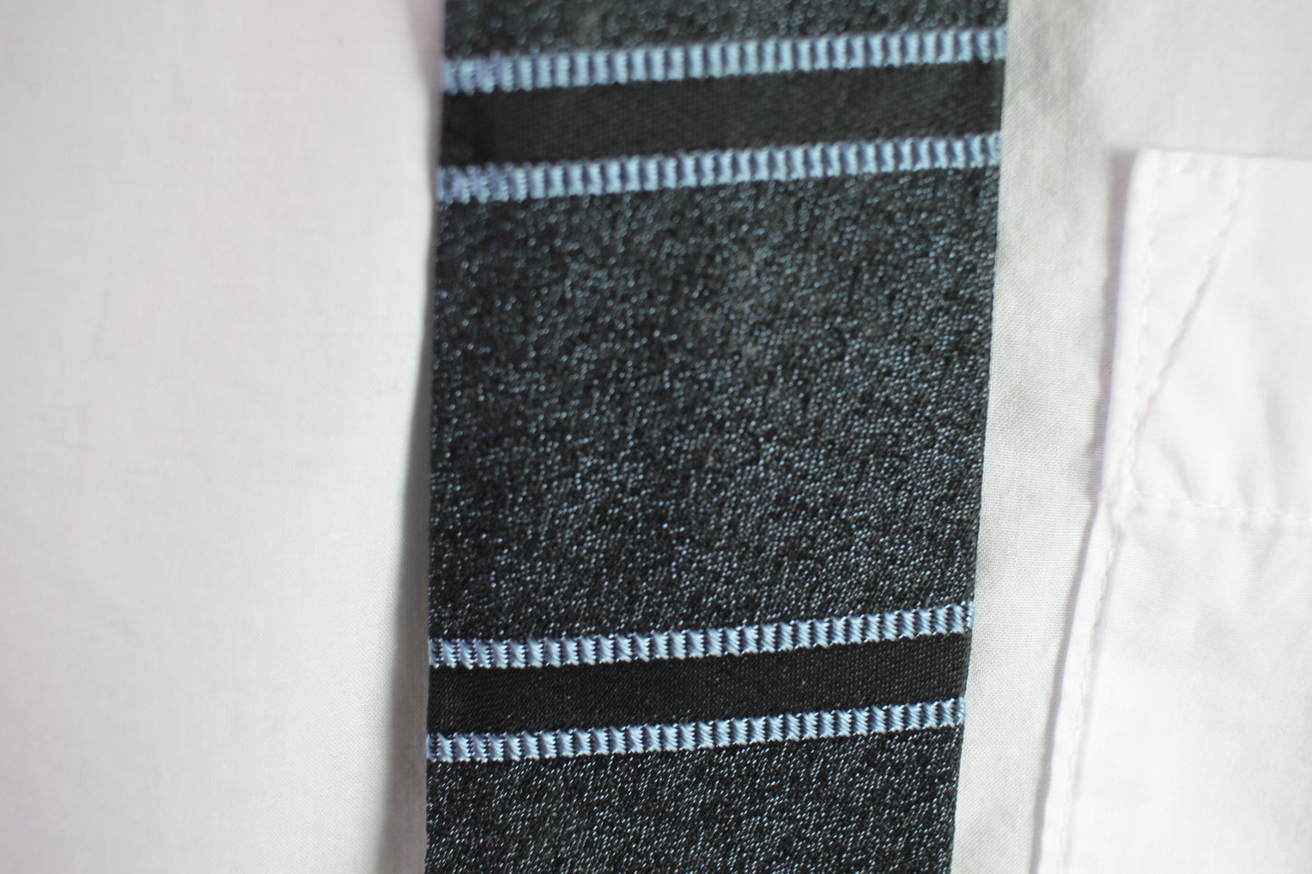 Vintage Blue Black Striped Pattern With Clip on Tie Narrow Skinny Jim Mod