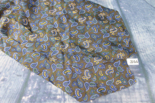 Vintage Hemleys 100% Silk Long Cravat Or Scarf Arrow End Taupe Blue Gold Paisley