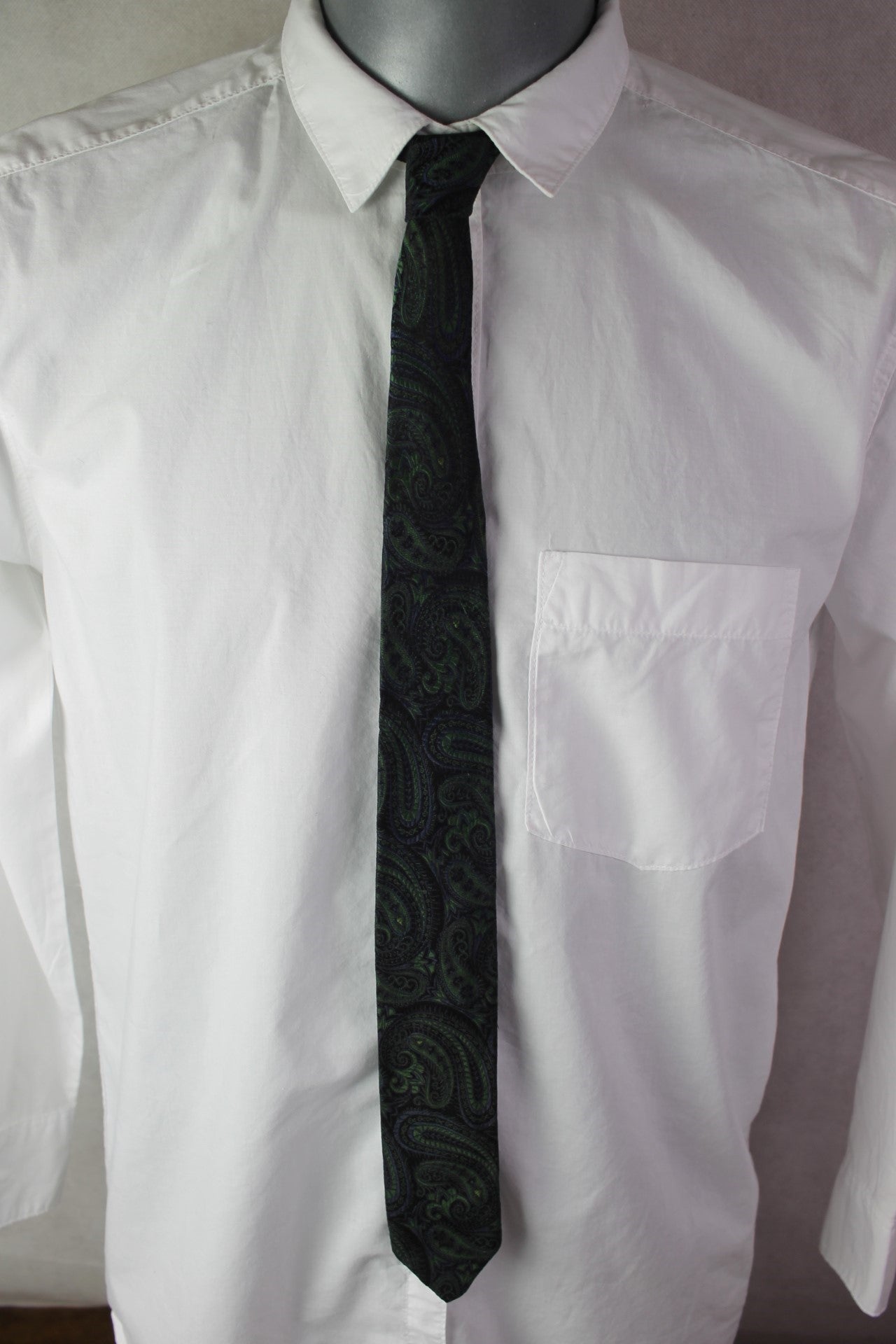 Vintage Coin De Paris Green Black Pattern Narrow Skinny Jim Mod Tie