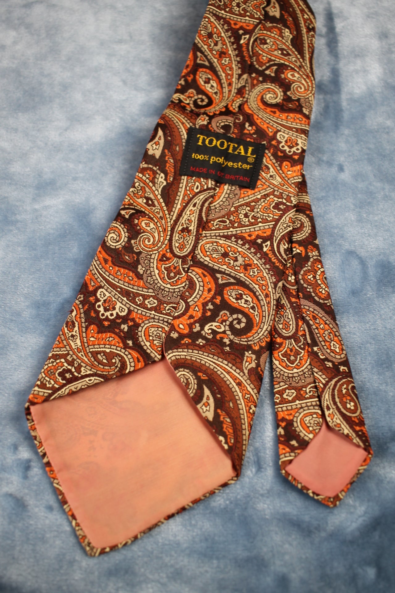 Vintage Tootal 1960s 2 tone brown orange paisley pattern kipper tie