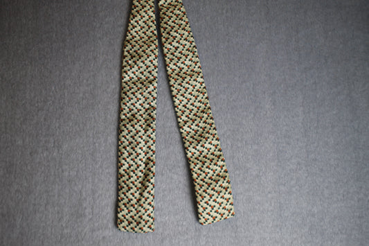 Vintage Bows by Hut self tie straight end all silk light green brown cream pattern bow tie adjustable