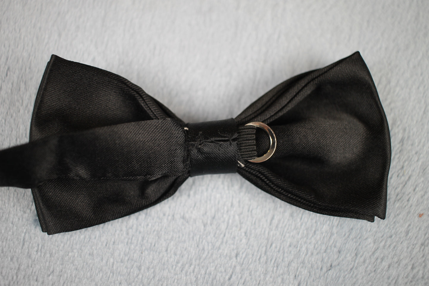 Vintage pre-tied black satin 1970s bow tie adjustable
