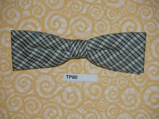Vintage black grey white diamond check square end clip on bow tie