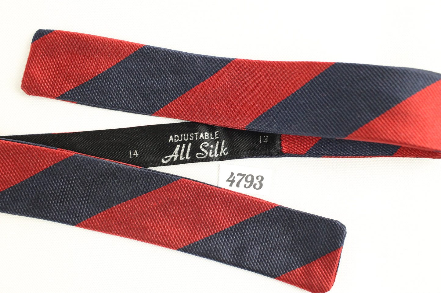 Skinny Self Tie Vintage Bow Tie Straight Ends Navy Red Broad Stripes Adjustable