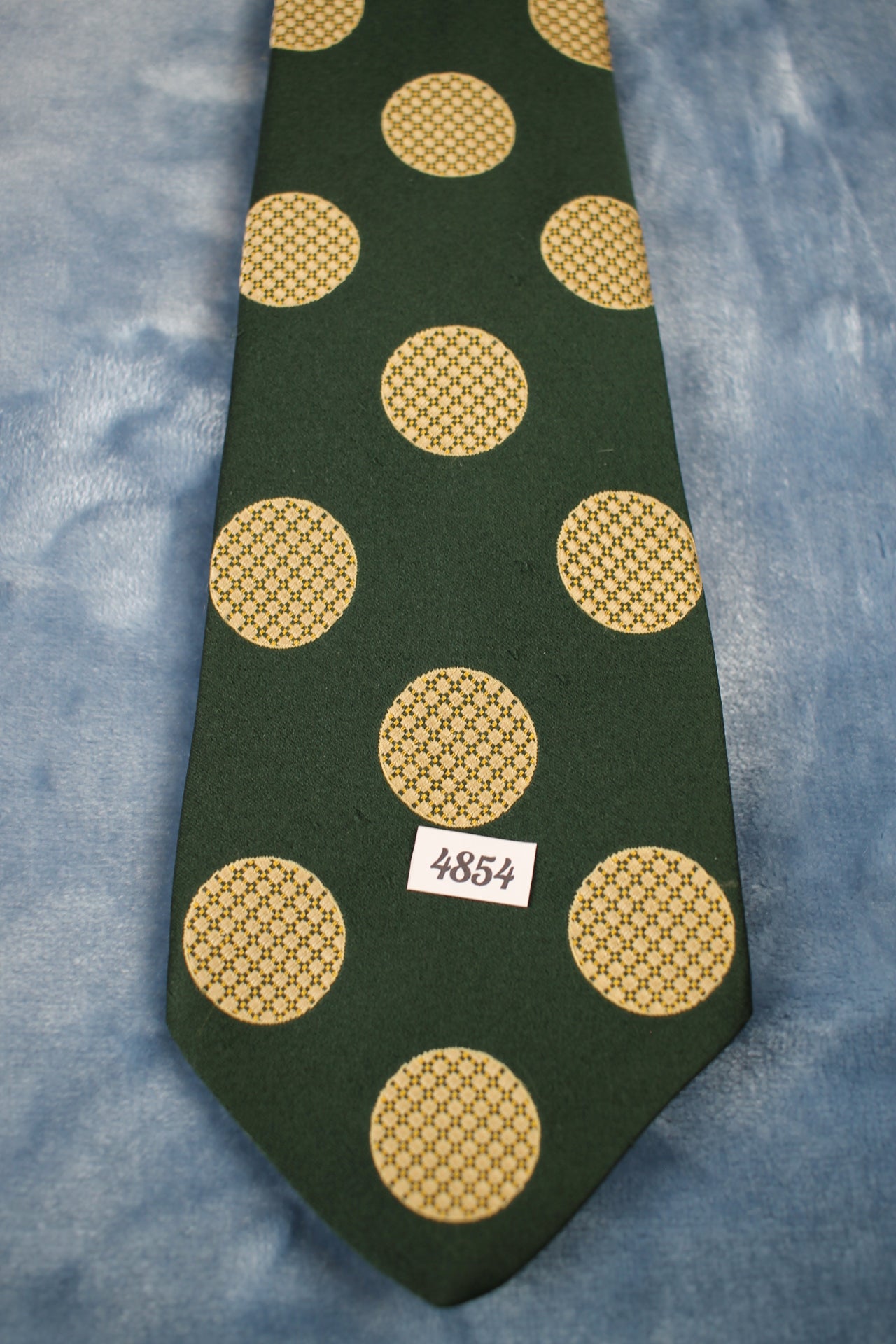 Vintage Tootal 1960s dark green gold circles pattern kipper tie