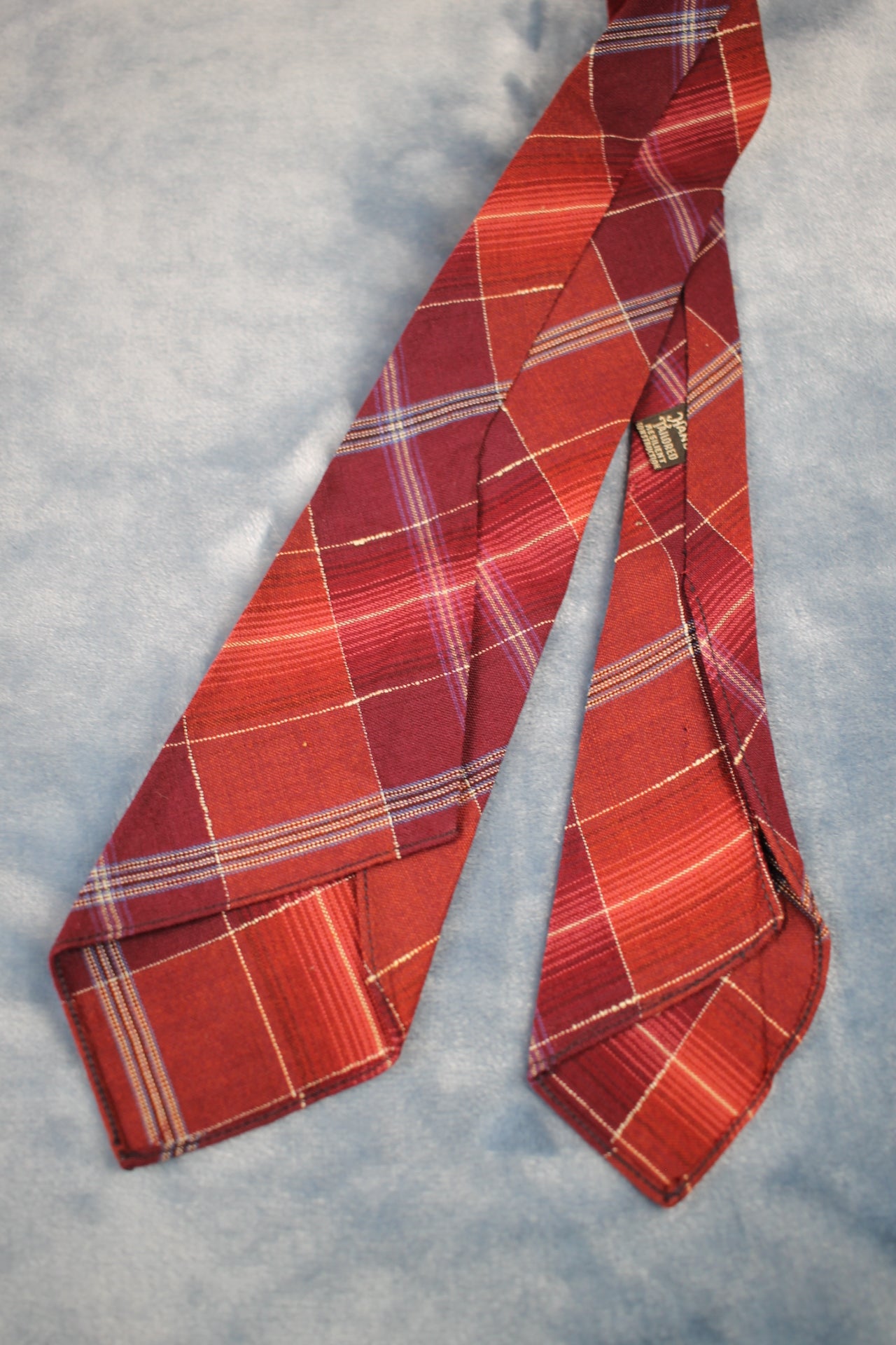 Vintage hand tailored 1940s/50s red purple check swing tie