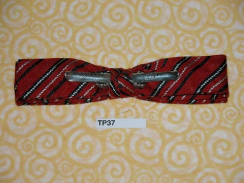 Vintage red black white stripe narrow clip on bow tie