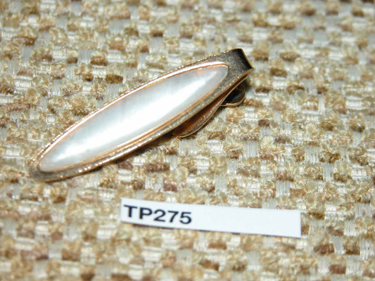 Vintage Gold Metal Tie Clip White Pearlised Lucite