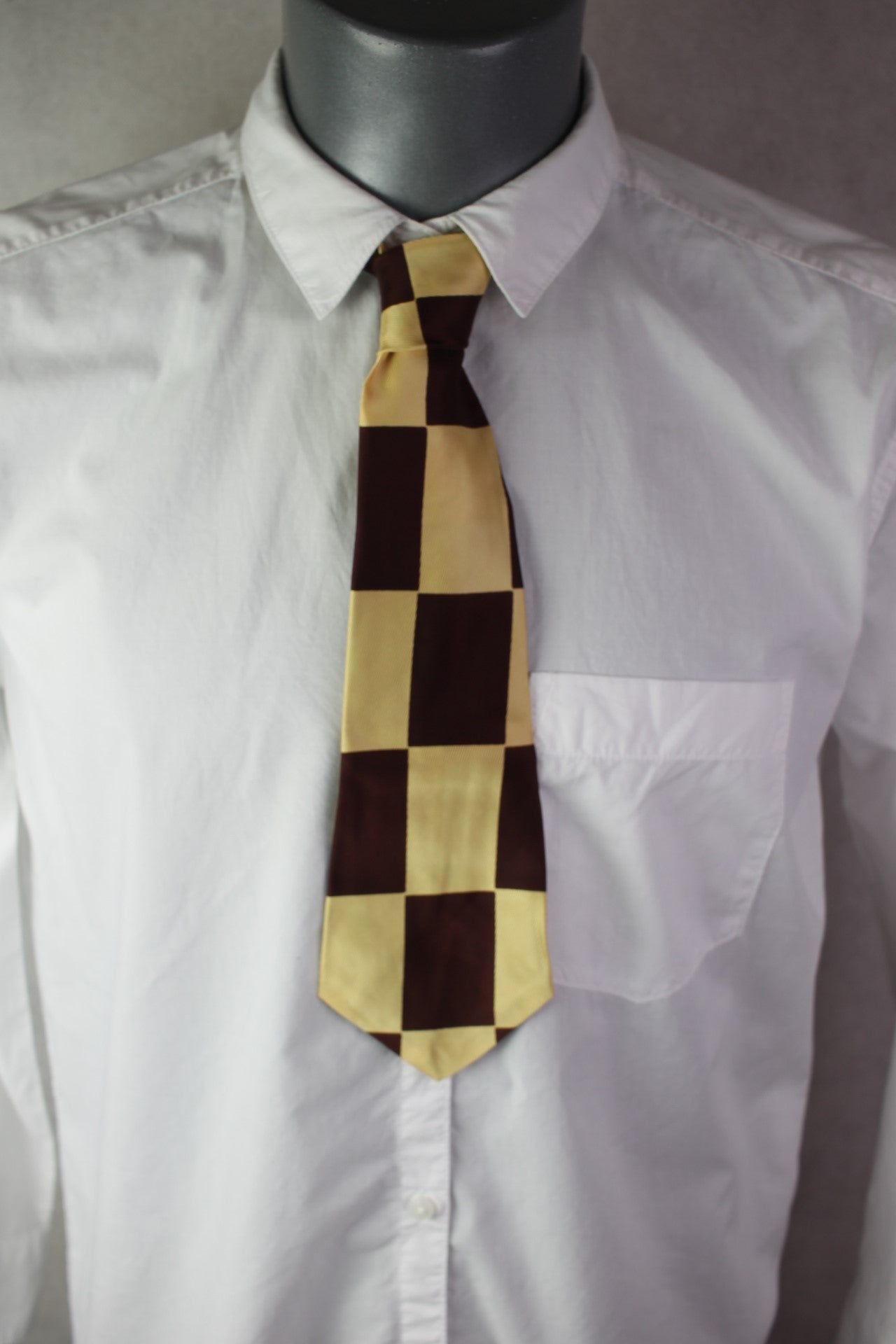 Vintage brown gold block pattern swing tie