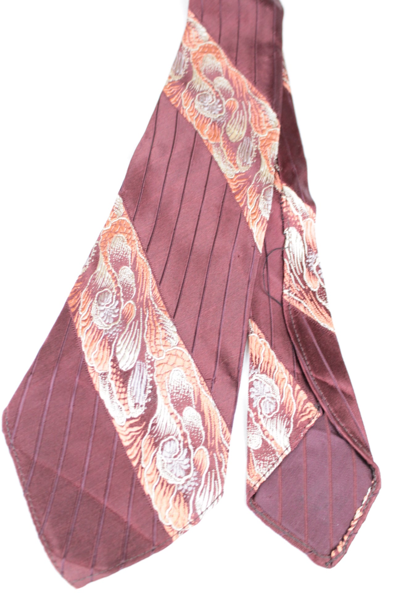 Vintage 1950s Pilgrim Cravats Brown embroidered pattern jacquard pin stripes Swing Tie