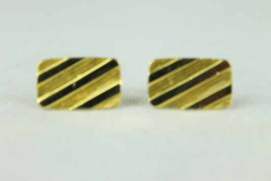 Vintage Gold Oblong Diagonal Stripe Cuff Links