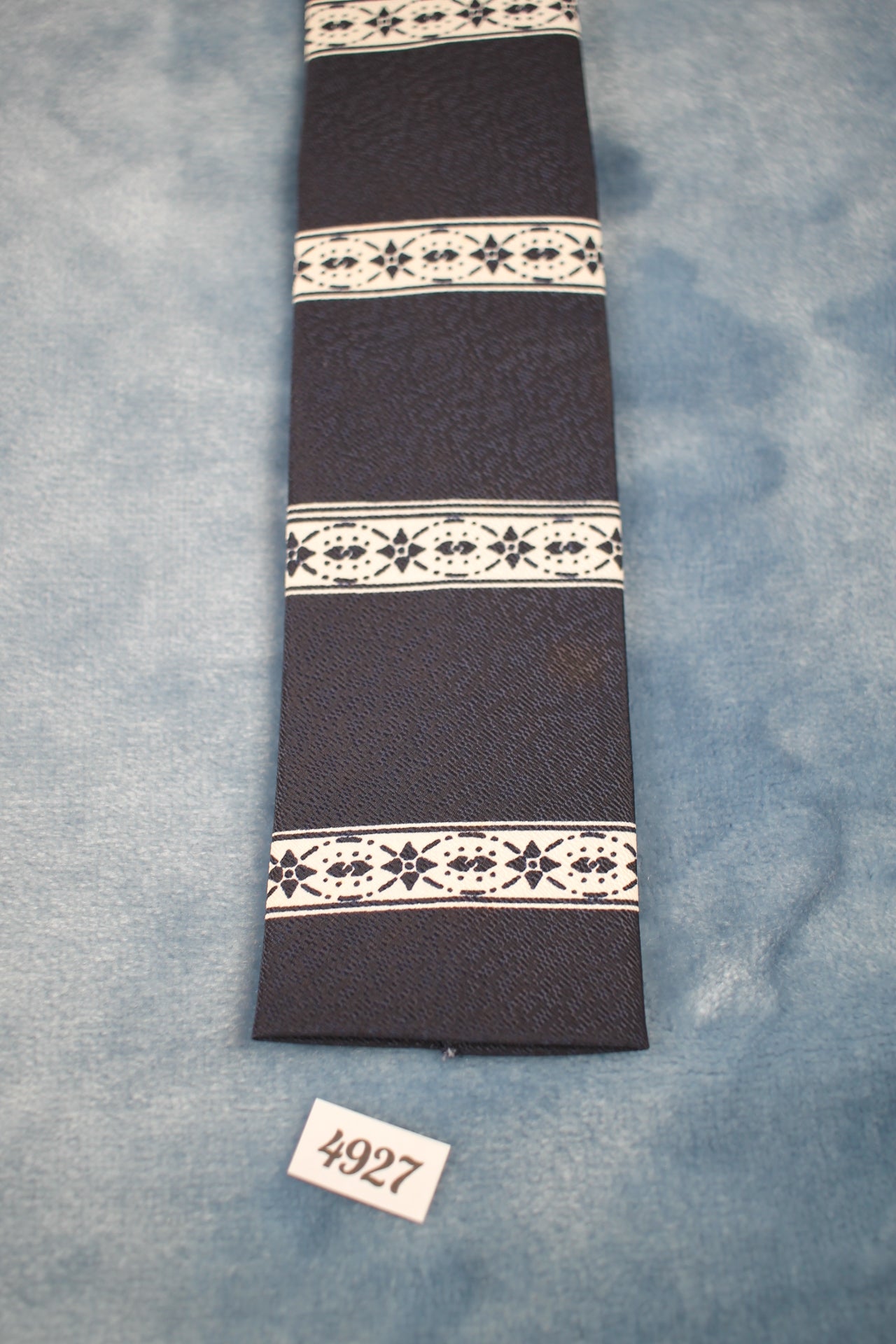 Vintage Lord Harcount Dark Blue White Pattern Square cut Skinny Tie 1940s/50s