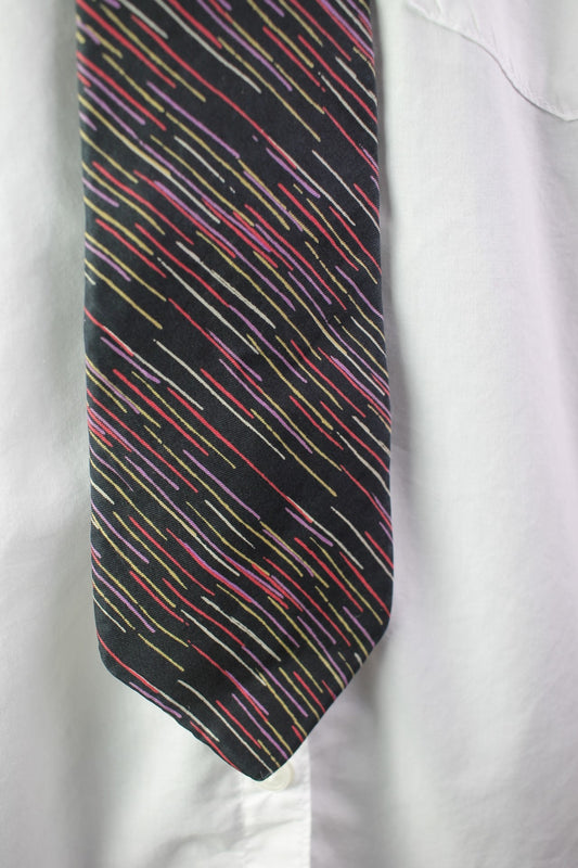 Vintage Halston black pink yellow red striped tie Bloomingdales