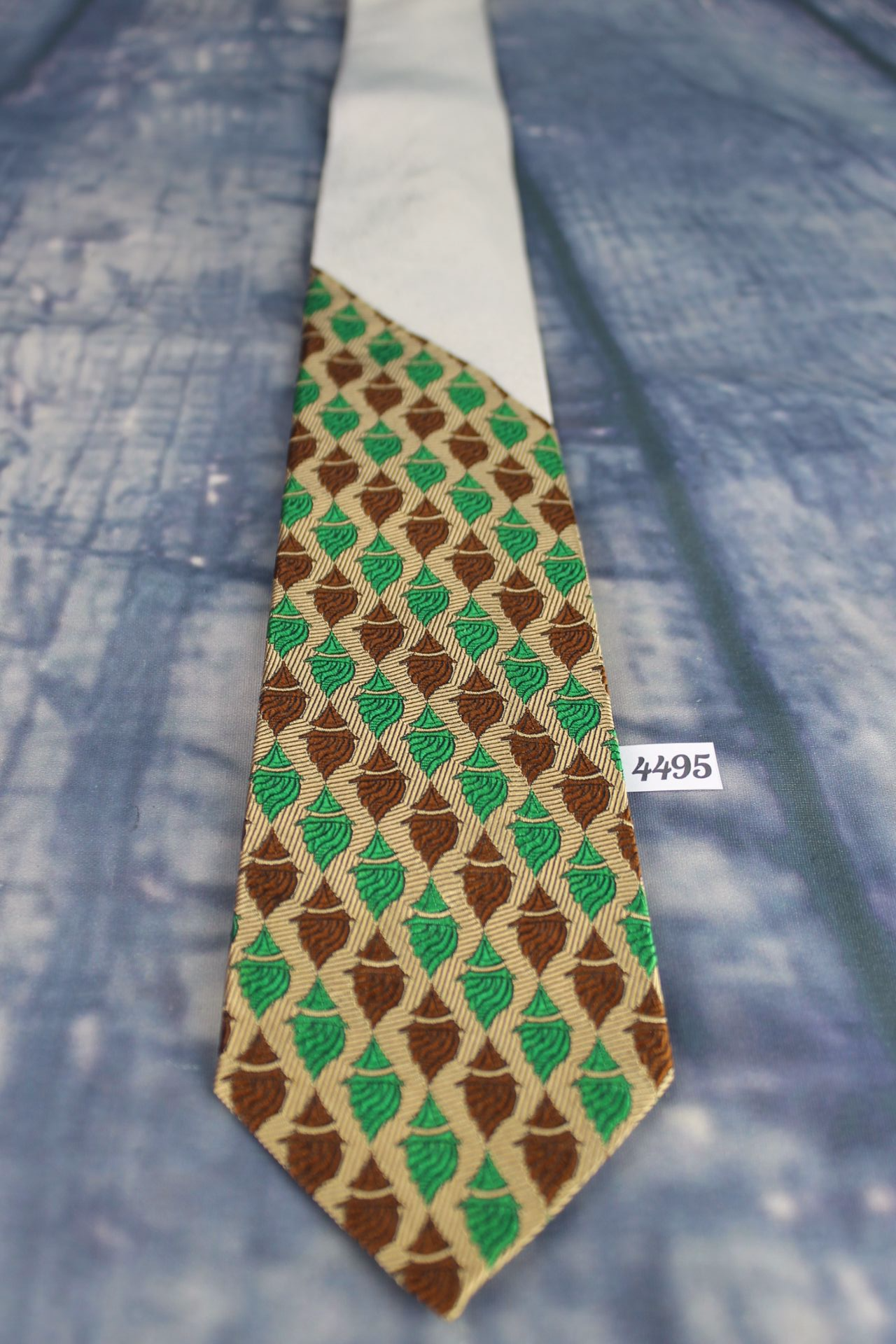 Vintage Cardinal Brocade Green Brown Buff Jacquard Skinny Tie 1940s/50s